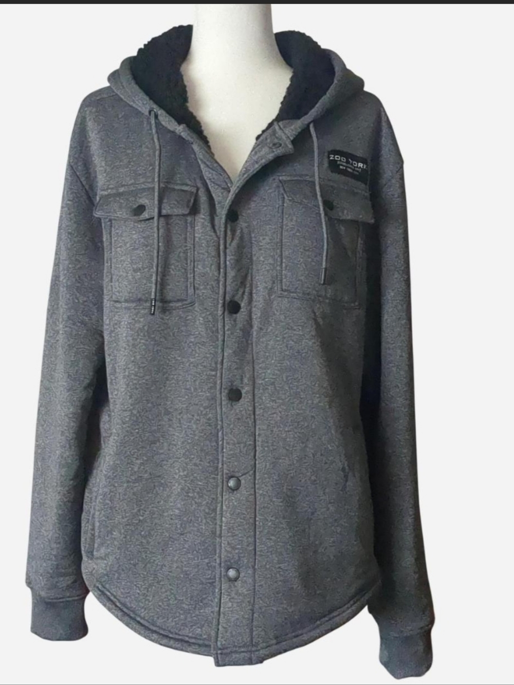 🔥 RARE FIND: Zoo York Sherpa-Lined Hooded Shirt Jacket Gray/Black M